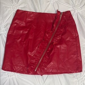 Red leather skirt
